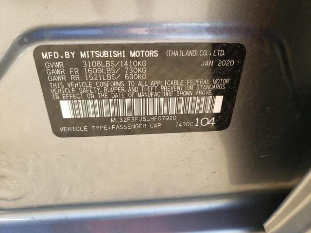 ML32F3FJ5LHF07920 - 2020 MITSUBISHI MIRAGE G4 GRAY photo 10