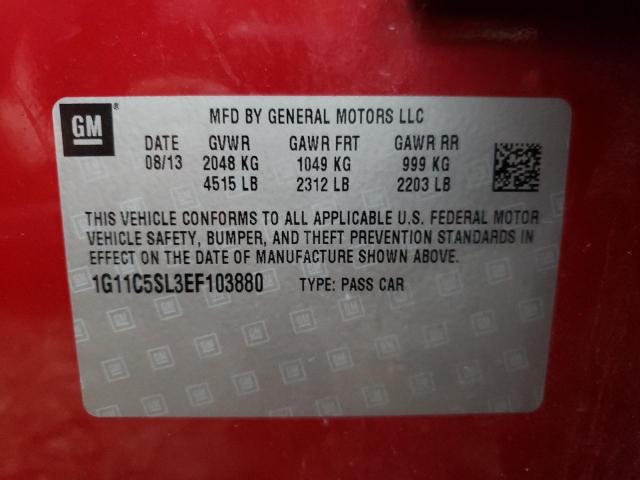 1G11C5SL3EF103880 - 2014 CHEVROLET MALIBU 1LT წითელი ფოტო 10