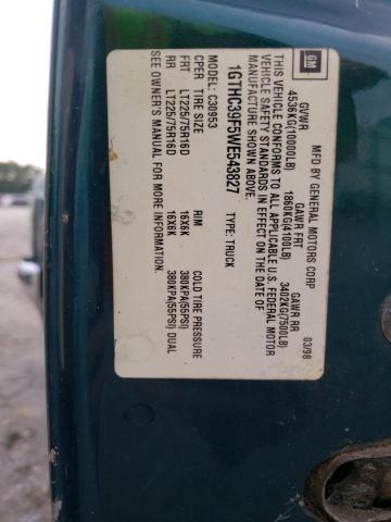 1GTHC39F5WE543827 - 1998 GMC SIERRA C35 GREEN photo 10