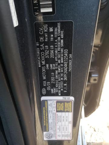 3KPF24AD4KE125493 - 2019 KIA FORTE FE GRAY photo 10