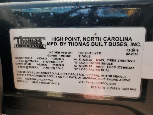 4UZABRFC7KCKD7548 - 2019 FREIGHTLINER CHASSIS B2 ყვითელი ფოტო 10