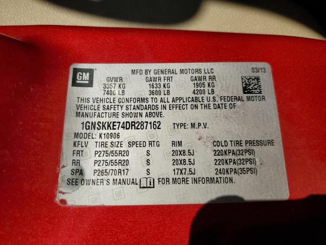 1GNSKKE74DR287162 - 2013 CHEVROLET SUBURBAN K RED photo 10