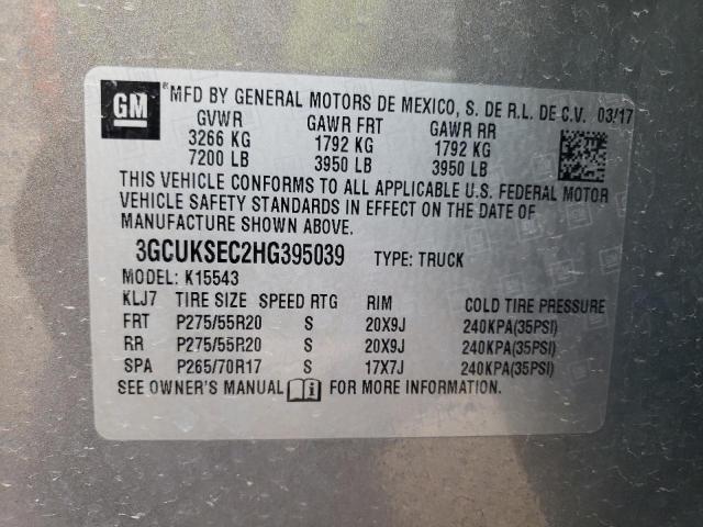 3GCUKSEC2HG395039 - 2017 CHEVROLET SILVERADO GRAY photo 10