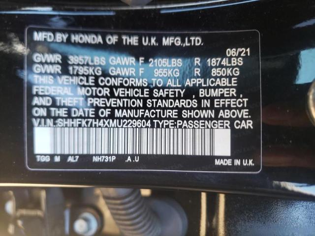 SHHFK7H4XMU229604 - 2021 HONDA CIVIC SPOR BLACK photo 10