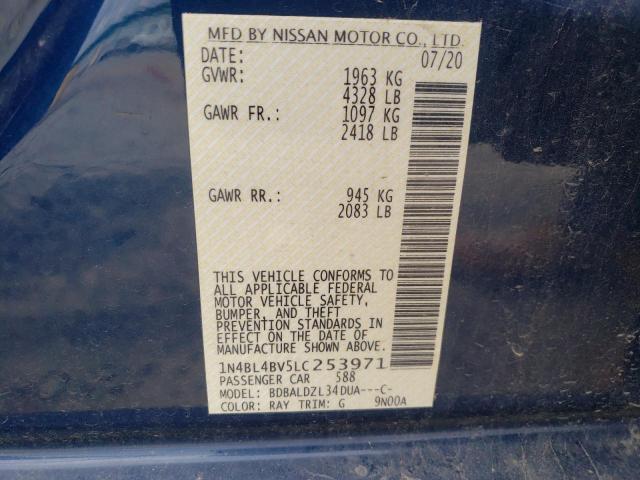 1N4BL4BV5LC253971 - 2020 NISSAN ALTIMA BLUE photo 10