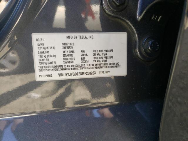 5YJYGDEE8MF268263 - 2021 TESLA MODEL Y رمادي صورة 10
