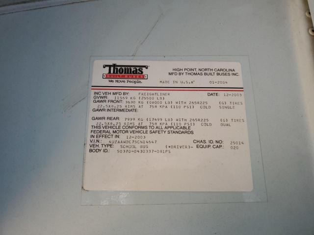 4UZAAWDC75CN14647 - 2005 FREIGHTLINER CHASSIS FS YELLOW photo 10