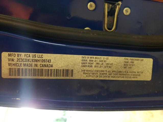 2C3CDXL93NH109743 - 2022 DODGE CHARGER SR BLUE photo 10