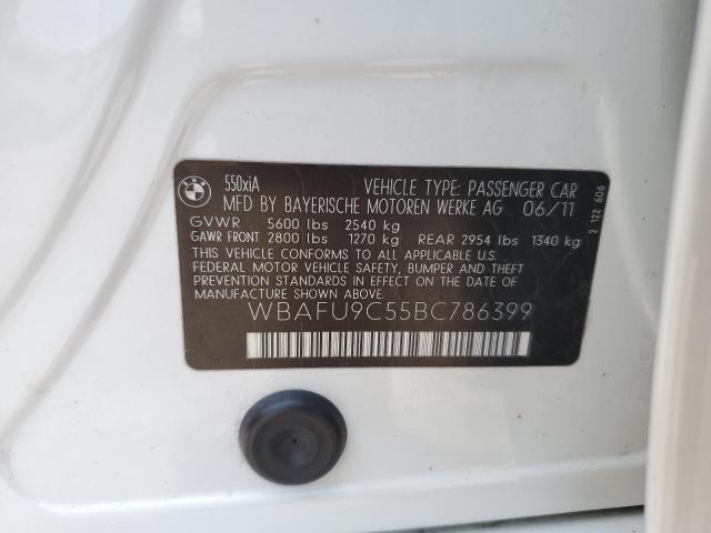 WBAFU9C55BC786399 - 2011 BMW 550 XI WHITE photo 10