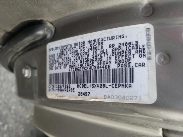 4T1BG22KXWU334466 - 1998 TOYOTA CAMRY CE  photo 10