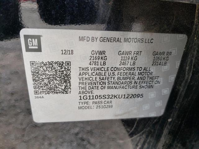 1G1105S32KU****** - 2019 CHEVROLET IMPALA PRE შავი ფოტო 10
