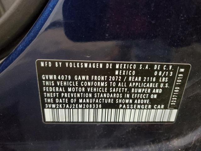 3VW2K7AJ2EM208336 - 2014 VOLKSWAGEN JETTA BASE 蓝色 照片 10