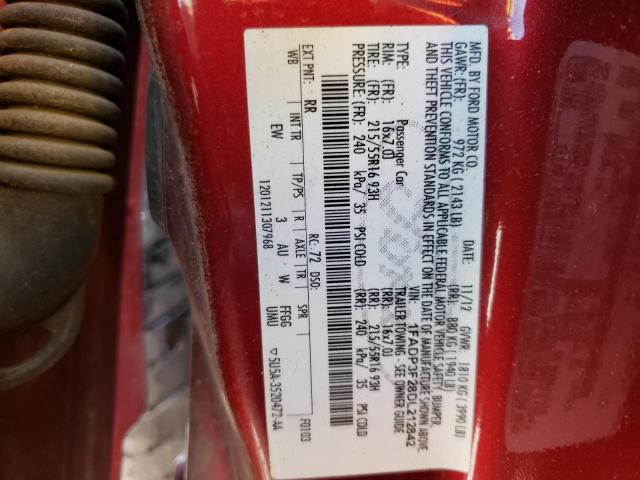 1FADP3F28DL212842 - 2013 FORD FOCUS RED photo 10
