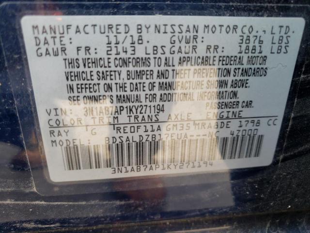 3N1AB7AP1KY271194 - 2019 NISSAN SENTRA S ოქროსფერი ფოტო 10