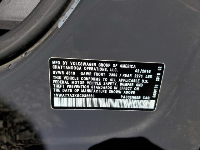 1VWAT7A3XGC032263 - 2016 VOLKSWAGEN PASSAT R-L CHARCOAL photo 10
