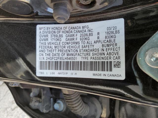 2HGFC2F85LH546501 - 2020 HONDA CIVIC SPOR BLACK photo 10