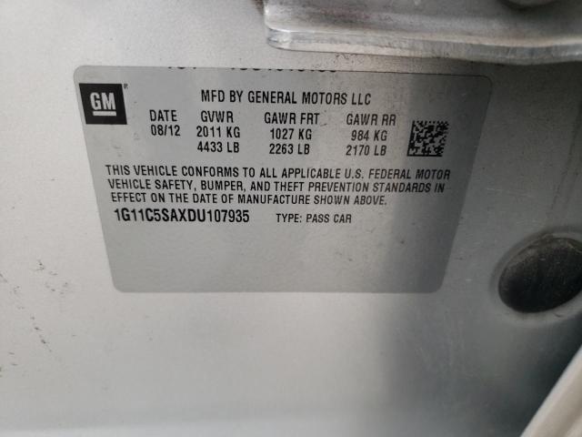 1G11C5SAXDU107935 - 2013 CHEVROLET MALIBU 1LT ვერცხლისფერი ფოტო 10