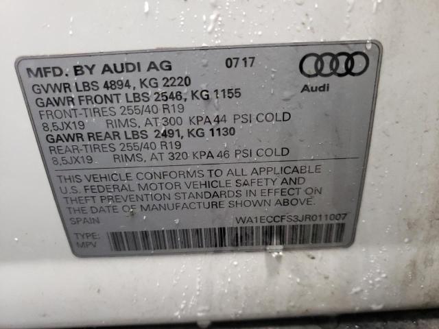 WA1ECCFS3JR011007 - 2018 AUDI Q3 PREMIUM WHITE photo 10