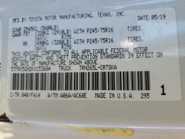 5TFRX5GN2KX153684 - 2019 TOYOTA TACOMA ACCESS CAB  ფოტო 10