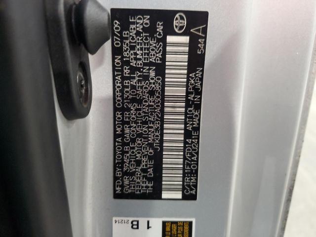 JTKDE3B72A0305850 - 2010 TOYOTA SCION TC ვერცხლისფერი ფოტო 10