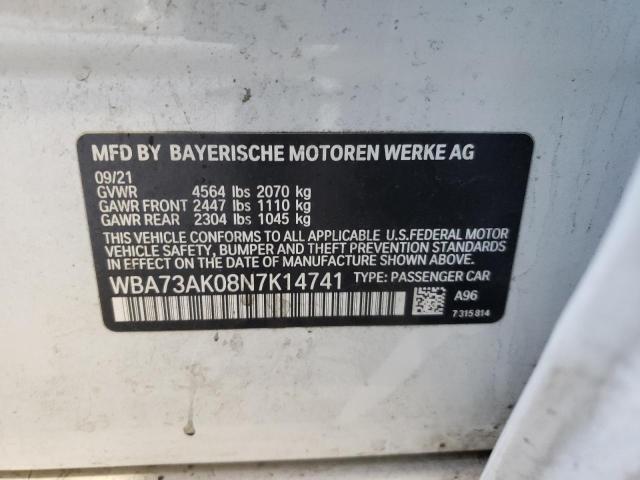 WBA73AK08N7K14741 - 2022 BMW 228XI WHITE photo 10