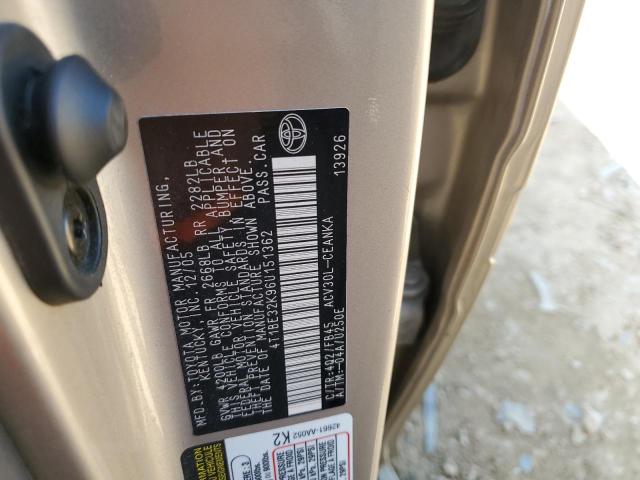 4T1BE32K96U151362 - 2006 TOYOTA CAMRY LE TAN photo 10