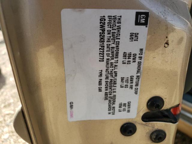 1G2WP52K81F272770 - 2001 PONTIAC GRAND PRIX TAN photo 10