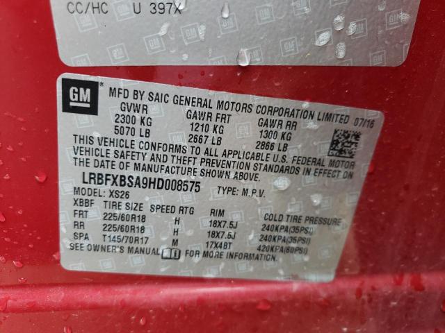 LRBFXBSA9HD008575 - 2017 BUICK ENVISION E RED photo 10