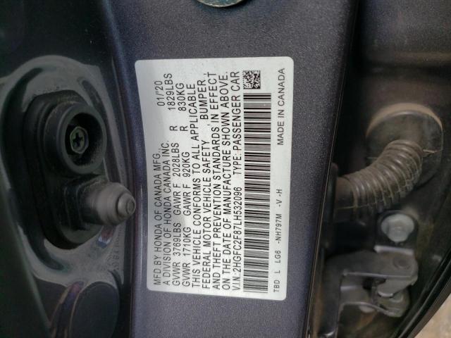 2HGFC2F87LH532096 - 2020 HONDA CIVIC SPOR GRAY photo 10