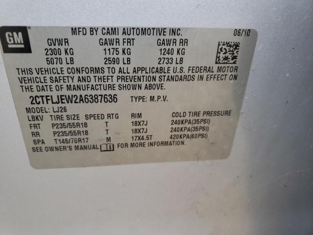 2CTFLJEW2A6387636 - 2010 GMC TERRAIN SILVER photo 10