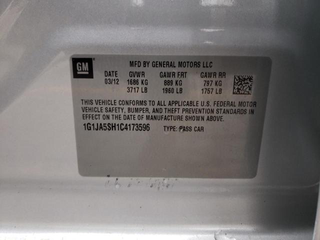 1G1JA5SH1C4173596 - 2012 CHEVROLET SONIC LS SILVER photo 10