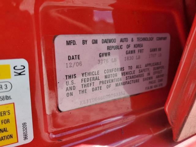 KL1TD66607B763352 - 2007 CHEVROLET AVEO BASE  photo 10