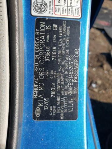 KNAFE121465266153 - 2006 KIA SPECTRA BLUE photo 10