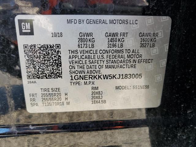 1GNERKKW5KJ183005 - 2019 CHEVROLET TRAVERSE P BLACK photo 10