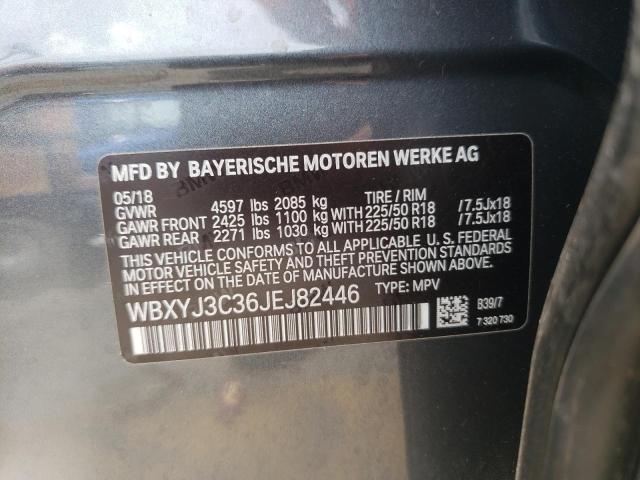 WBXYJ3C36JEJ82446 - 2018 BMW X2 SDRIVE2 GRAY photo 10