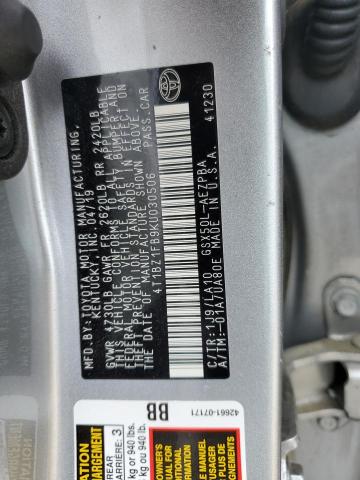 4T1BZ1FB9KU030506 - 2019 TOYOTA AVALON XLE SILVER photo 10