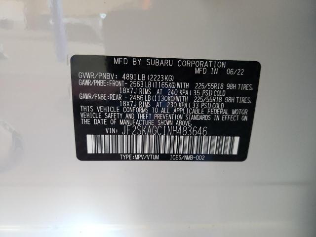 JF2SKAGC1NH483646 - 2022 SUBARU FORESTER S Ağ foto 10