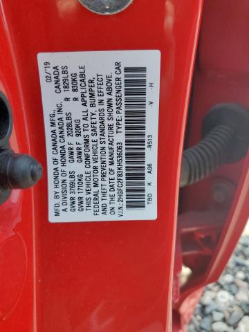 2HGFC2F83KH536063 - 2019 HONDA CIVIC SPOR RED photo 10