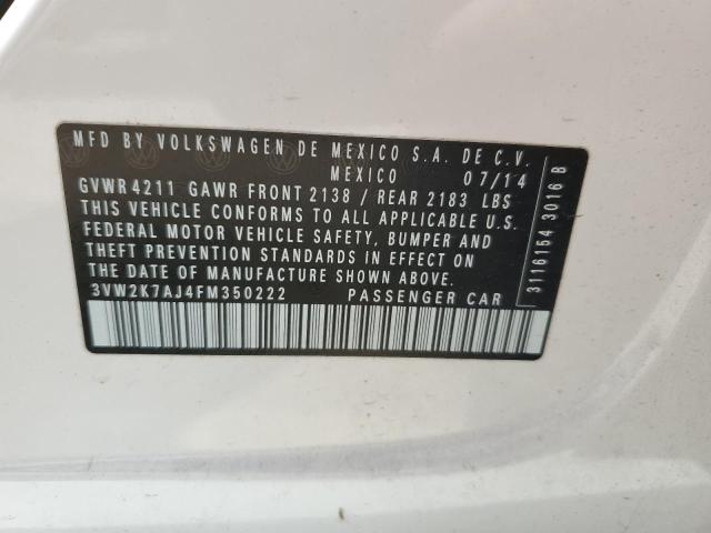 3VW2K7AJ4FM350222 - 2015 VOLKSWAGEN JETTA BASE WHITE photo 10