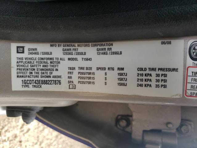 1GCDT43E888227876 - 2008 CHEVROLET COLORADO L SILVER photo 10