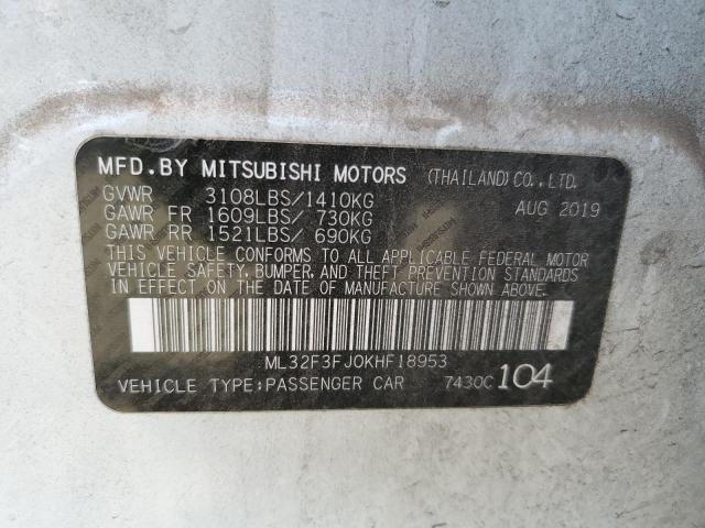 ML32F3FJ0KHF18953 - 2019 MITSUBISHI MIRAGE G4 WHITE photo 10