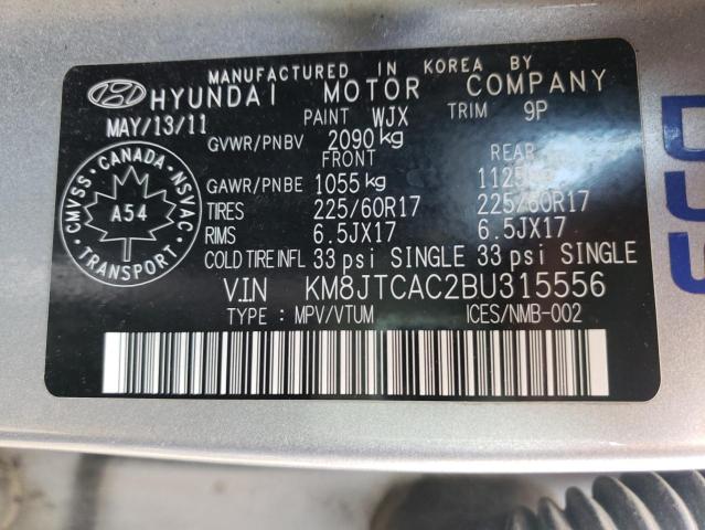 KM8JTCAC2BU315556 - 2011 HYUNDAI TUCSON GL GRAY photo 10