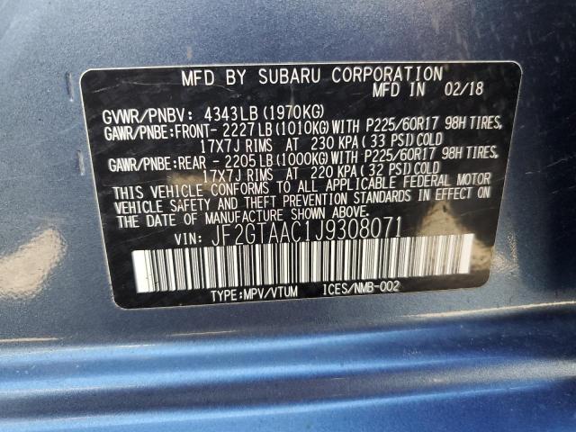 JF2GTAAC1J9308071 - 2018 SUBARU CROSSTREK BLUE photo 10