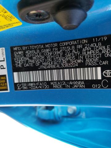 JTND4RBE4L3083224 - 2020 TOYOTA COROLLA SE BLUE photo 10