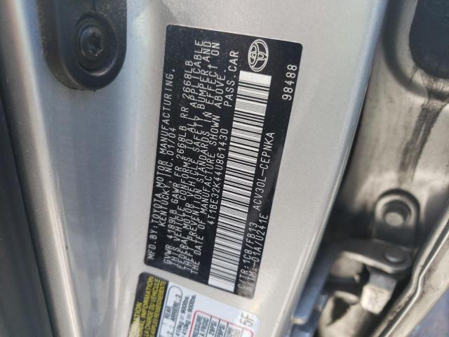 4T1BE32K44U861430 - 2004 TOYOTA CAMRY LE  photo 10