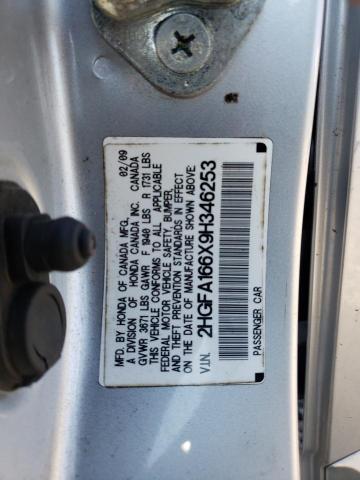 2HGFA166X9H346253 - 2009 HONDA CIVIC LX-S Gümüş foto 10