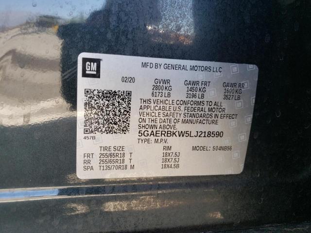 5GAERBKW5LJ218590 - 2020 BUICK ENCLAVE ES CHARCOAL photo 10