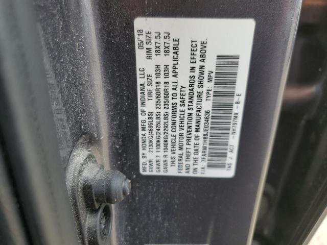 7FARW1H88JE034636 - 2018 HONDA CR-V EXL GRAY photo 10