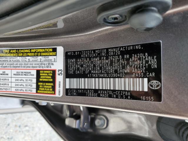 4T1K61AK8LU390402 - 2020 TOYOTA CAMRY XSE GRAY photo 10