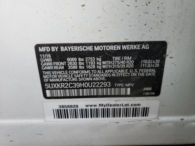 5UXKR2C39H0U22293 - 2017 BMW X5 SDRIVE3 WHITE photo 10